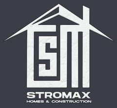 Logo for Stromax Homes & Construction, with initials "SM" inside a house outline, in white on a dark gray background.
