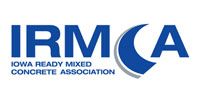 Logo for the Iowa Ready Mixed Concrete Association; blue and white text and graphic.