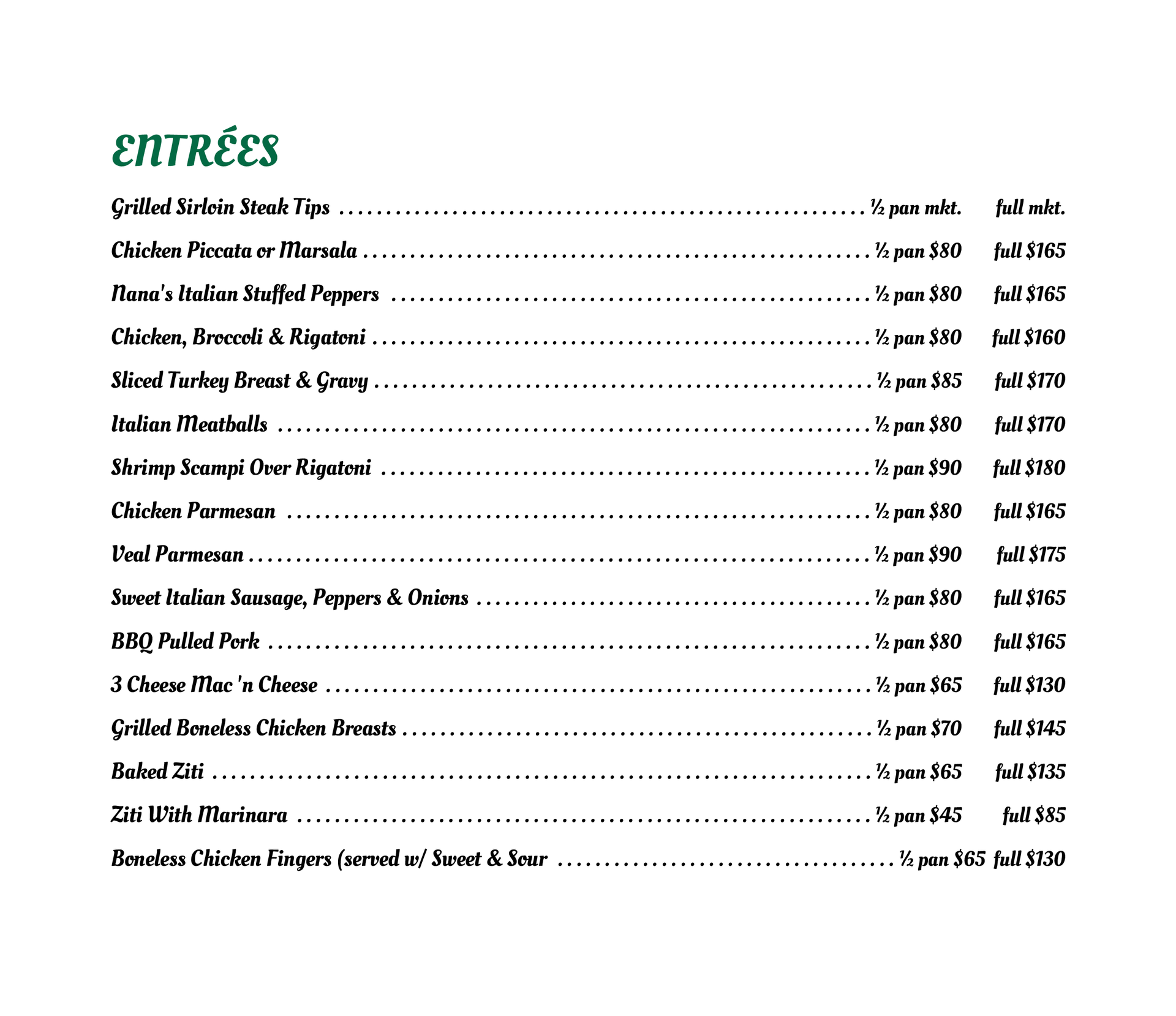 Piccolino's Bar and Grille Catering Menu