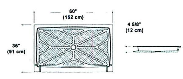 A drawing of a tray with measurements on it