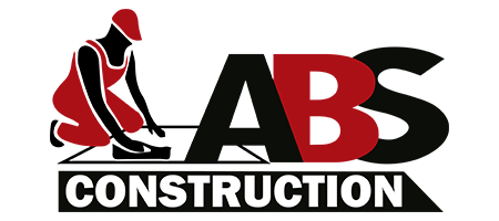 Logo for ABS Construction featuring a worker kneeling, the letters ABS in bold, and the word "CONSTRUCTION."
