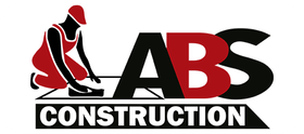 Logo for ABS Construction featuring a worker kneeling, the letters ABS in bold, and the word "CONSTRUCTION."