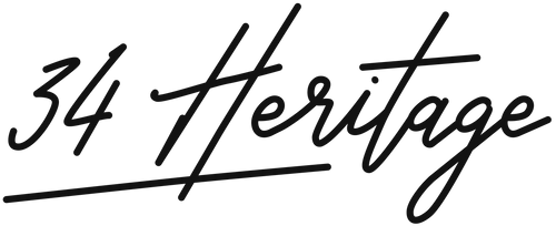 The word heritage is written in cursive on a white background.