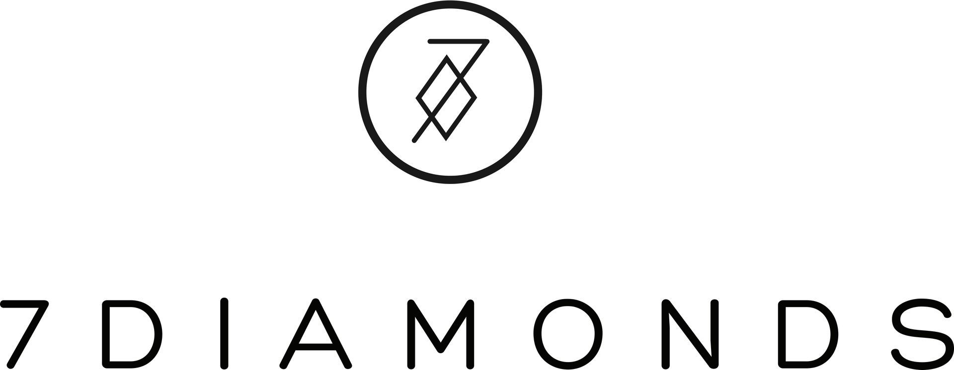 A black and white logo for 7 diamonds with a diamond in a circle.