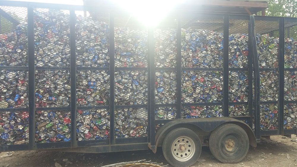 Trailer filled with compressed aluminum cans