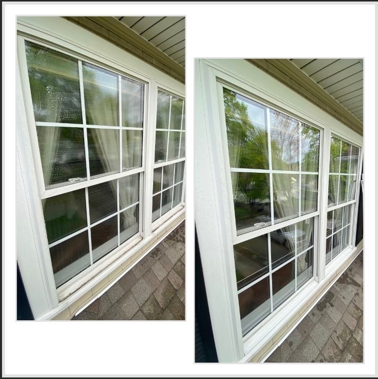 A before and after picture of a window on a house.