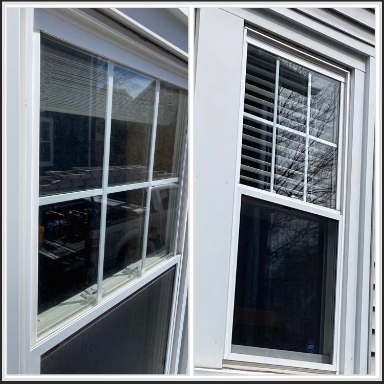 A before and after picture of a window on a house.