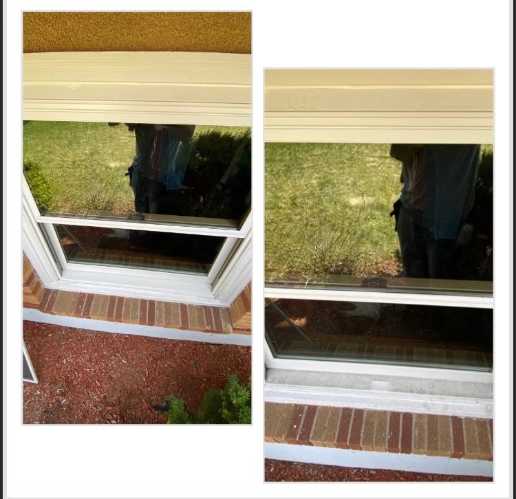 A picture of a window before and after being cleaned.