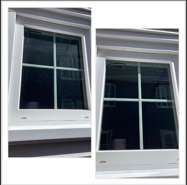 A before and after picture of a window on a house.