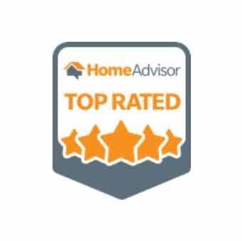 A home advisor top rated badge with stars on it.