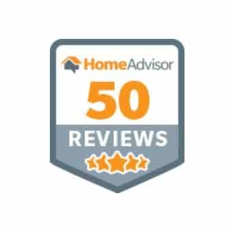 A home advisor 50 reviews badge with stars on it.