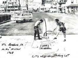Vic Anzelone and Mike Mullen wiring the City of Wildwood Parking Lot - 1968