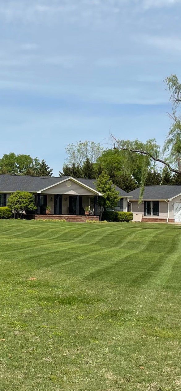 wide lawn in front of house
