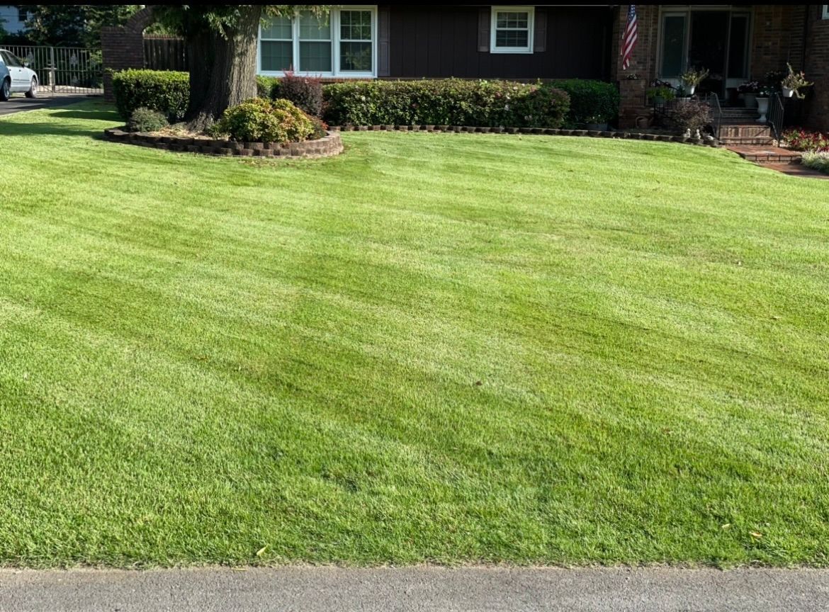 A lush green lawn in front of a house