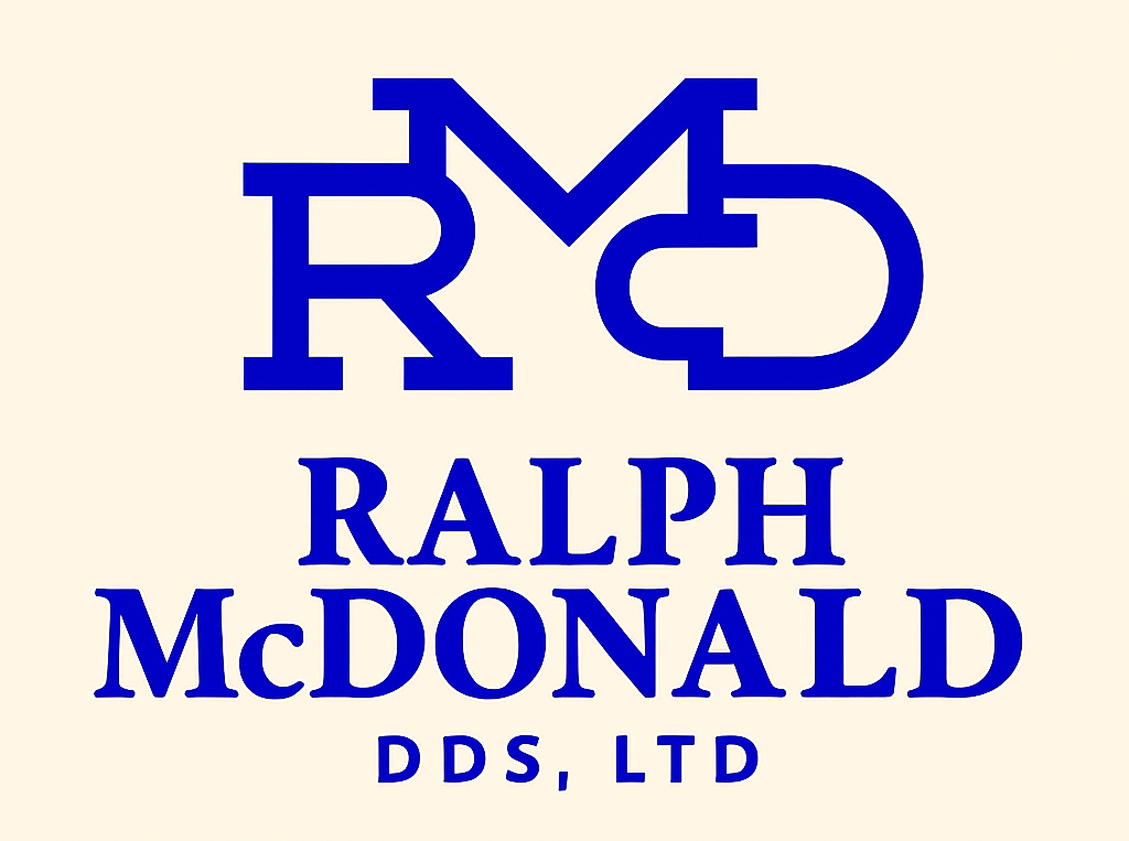 Blue Ralph McDonald DDS, Ltd logo with stylized RM initials