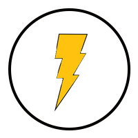 Yellow lightning bolt inside a black-outlined white circle icon