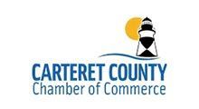 Carteret County Chamber of Commerce logo: lighthouse with sun, blue waves, and text