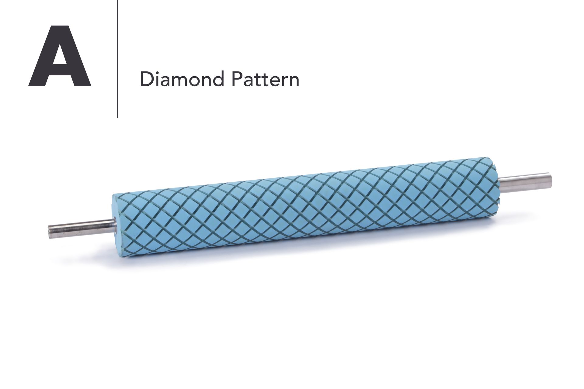 A blue rubber roller with a diamond pattern on it.