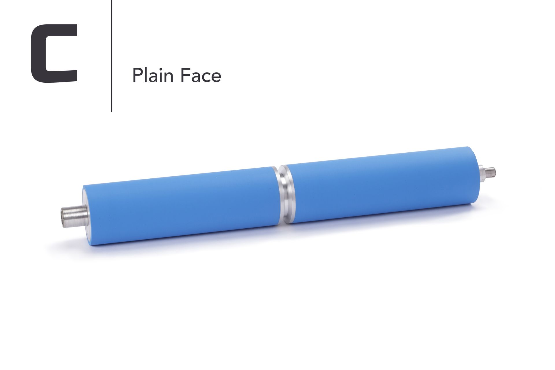 A blue rubber roller with a plain face on a white background.