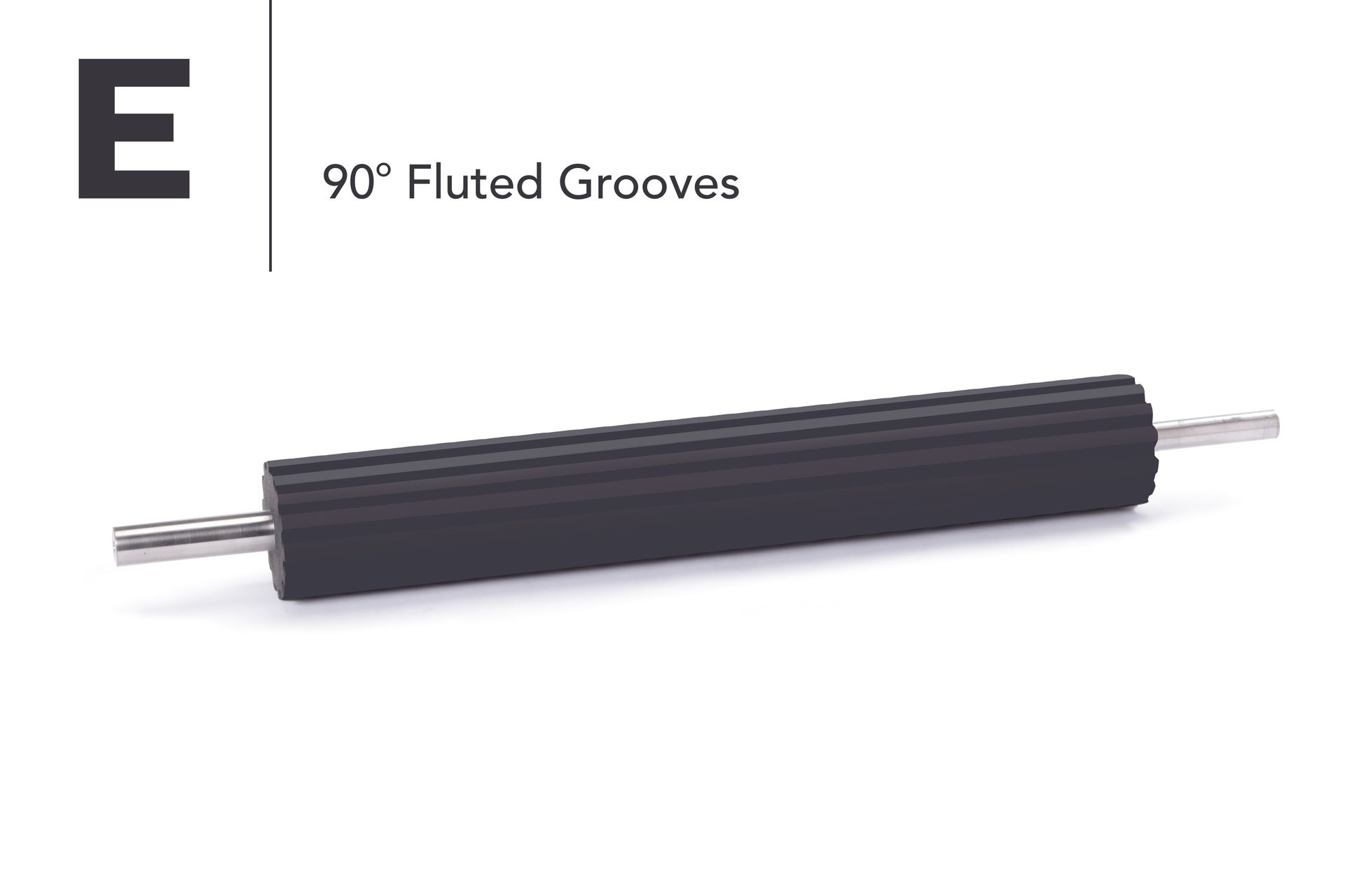 A black rubber roller with two metal rods on a white surface.