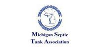 Logo reading “Michigan Septic Tank Association” with blue circular emblem on white background