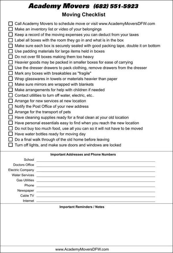 Moving Checklist