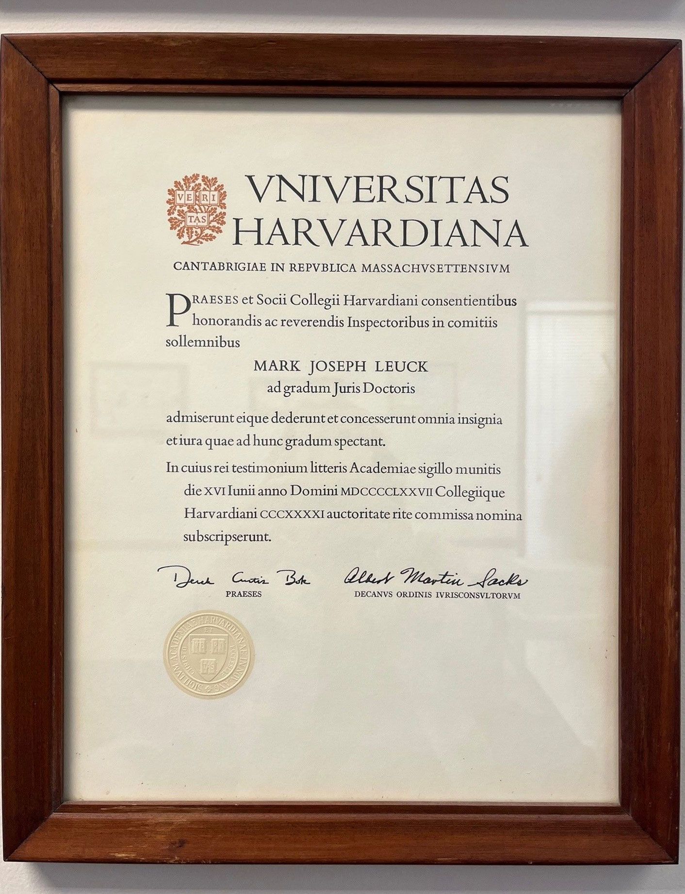 Harvard degree - Mark Joseph Leuck