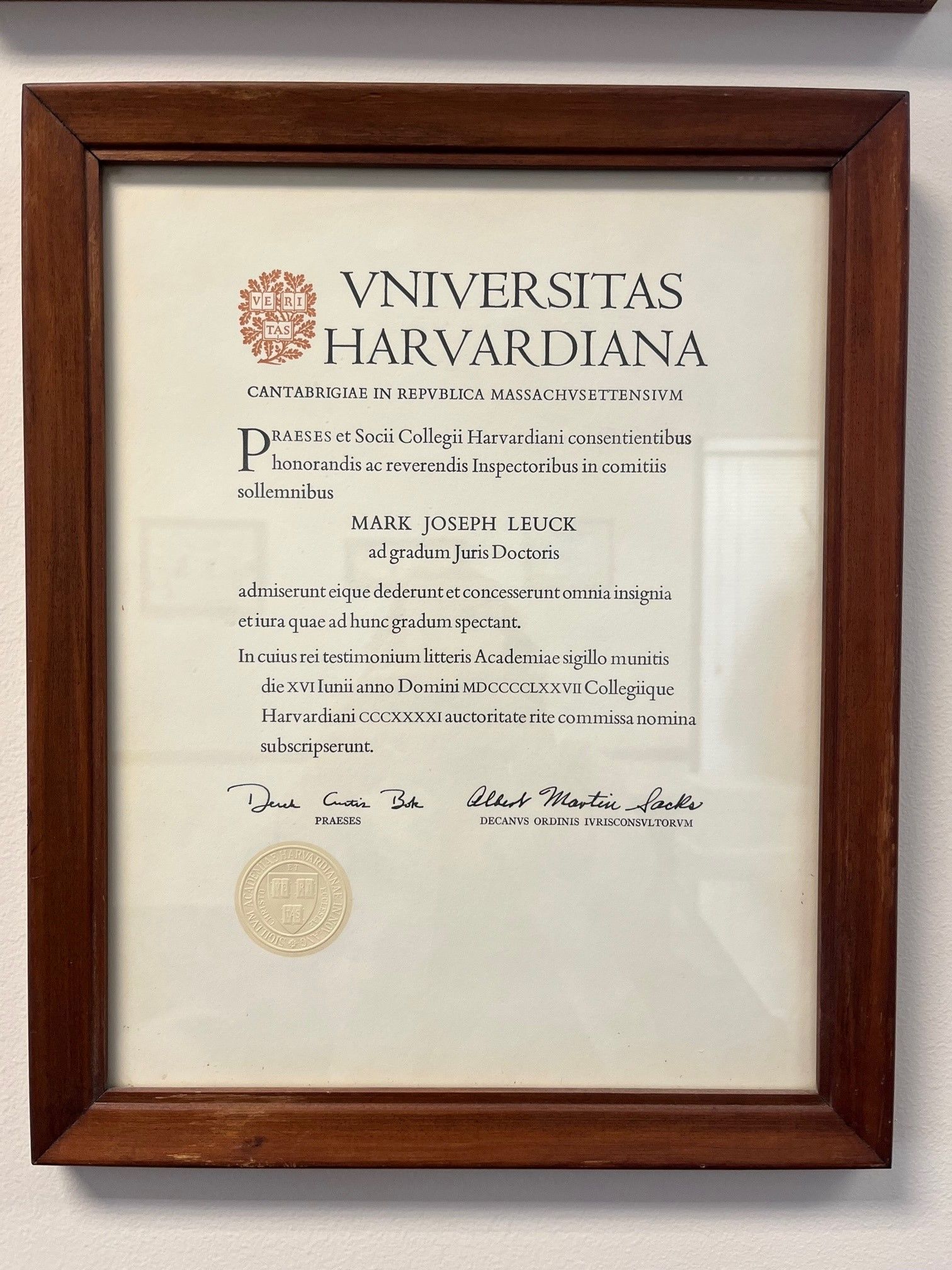 Harvard degree - Mark Joseph Leuck