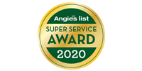 Angi’s List Super Service Award 2020 green and gold circular badge