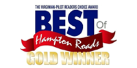 Best of Hampton Roads Gold Winner logo in blue, red, and gold text on a white background