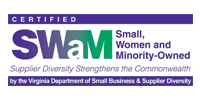 Certified SWaM logo with purple banner and text for Small, Women and Minority-Owned business diversity program