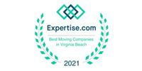 Expertise.com 2021 award badge with teal laurel wreath and Best Moving Companies in Virginia Beach text