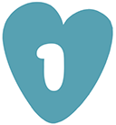 A blue heart with a white number one inside of it.