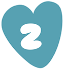 A blue heart with the number 2 inside of it.