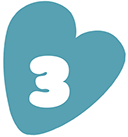 A blue heart with the number three inside of it.