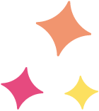Three colorful stars are floating in the air on a white background.