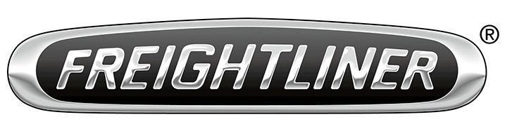 Freightliner logo in a silver and black oval.