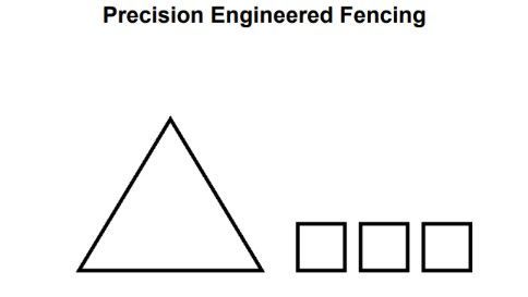 Logo with a black triangle and three black squares under the text “Precision Engineered Fencing”.