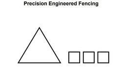 Logo with a black triangle and three black squares under the text “Precision Engineered Fencing”.