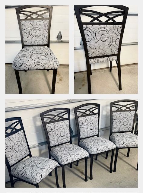 A row of chairs with a pattern on them