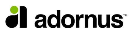 Adornus logo in black lowercase text with a green dot icon on a white background