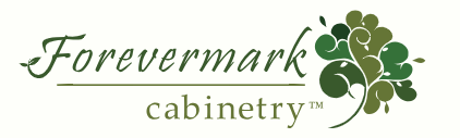 Forevermark Cabinetry logo with green script text and leaf emblem on white background
