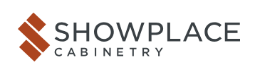 Showplace Cabinetry logo with brown geometric icon and gray text on white background