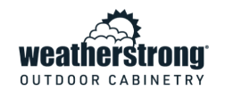 Weatherstrong Outdoor Cabinetry logo in dark blue and gray on a white background