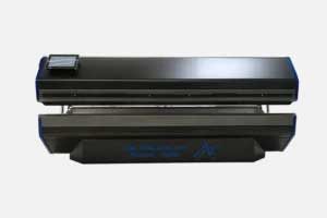 Black food sealer machine with control panel on a white background.