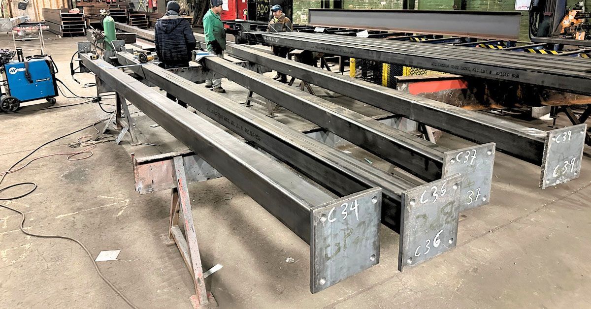 A row of newly fabricated metal columns