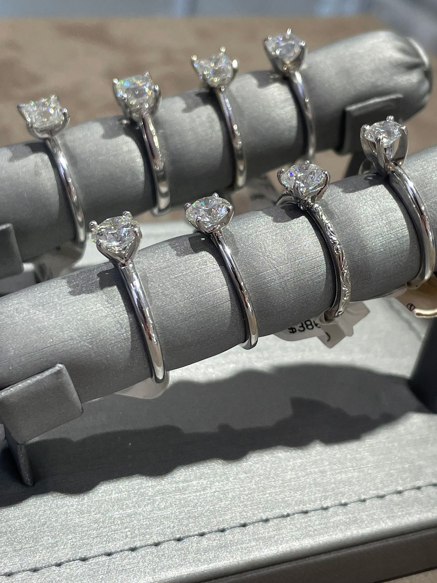 Nine diamond rings on display