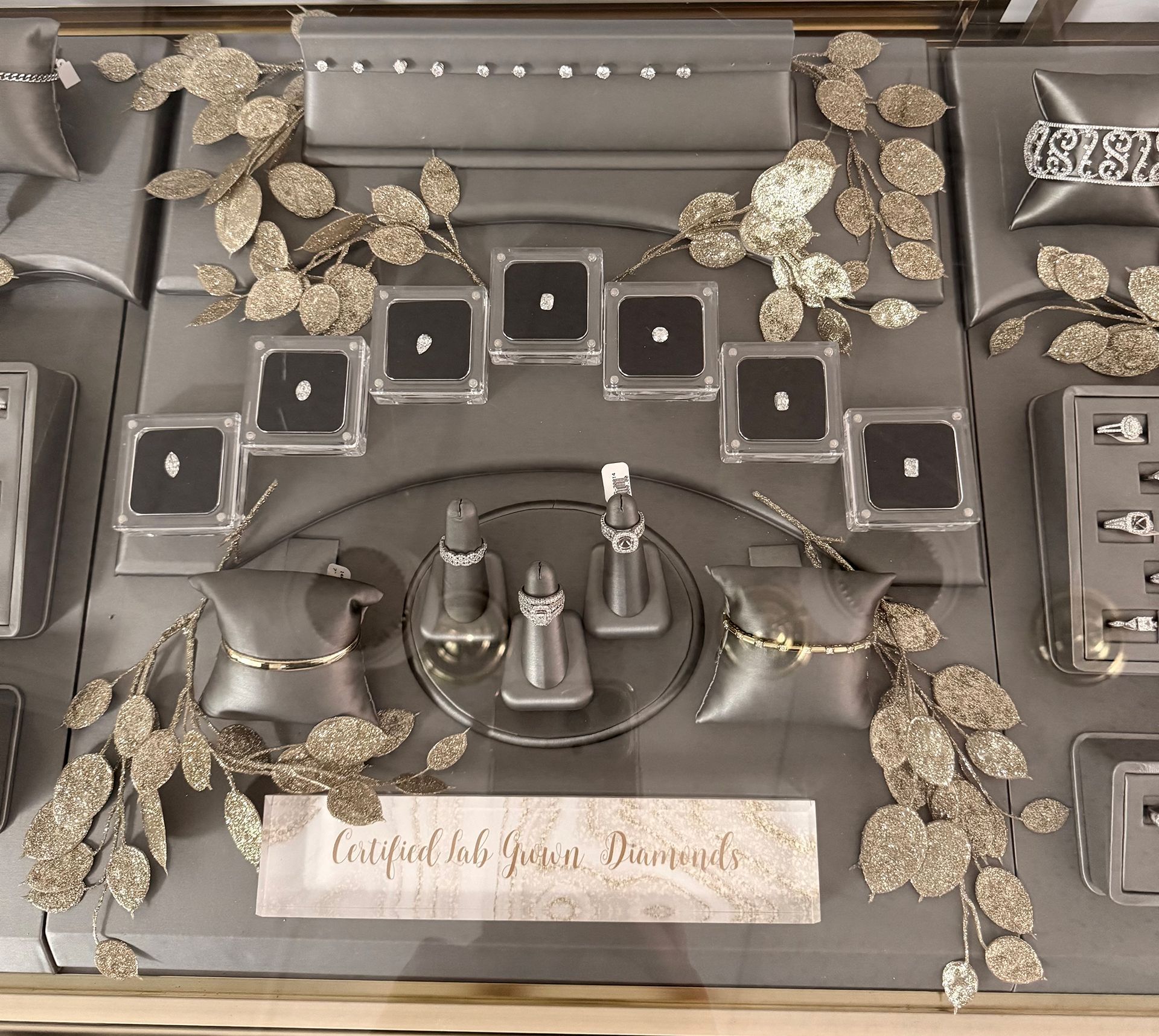 Jewelry display with different diamond shapes