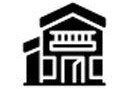 Black icon of a courthouse or government building with columns and a peaked roof