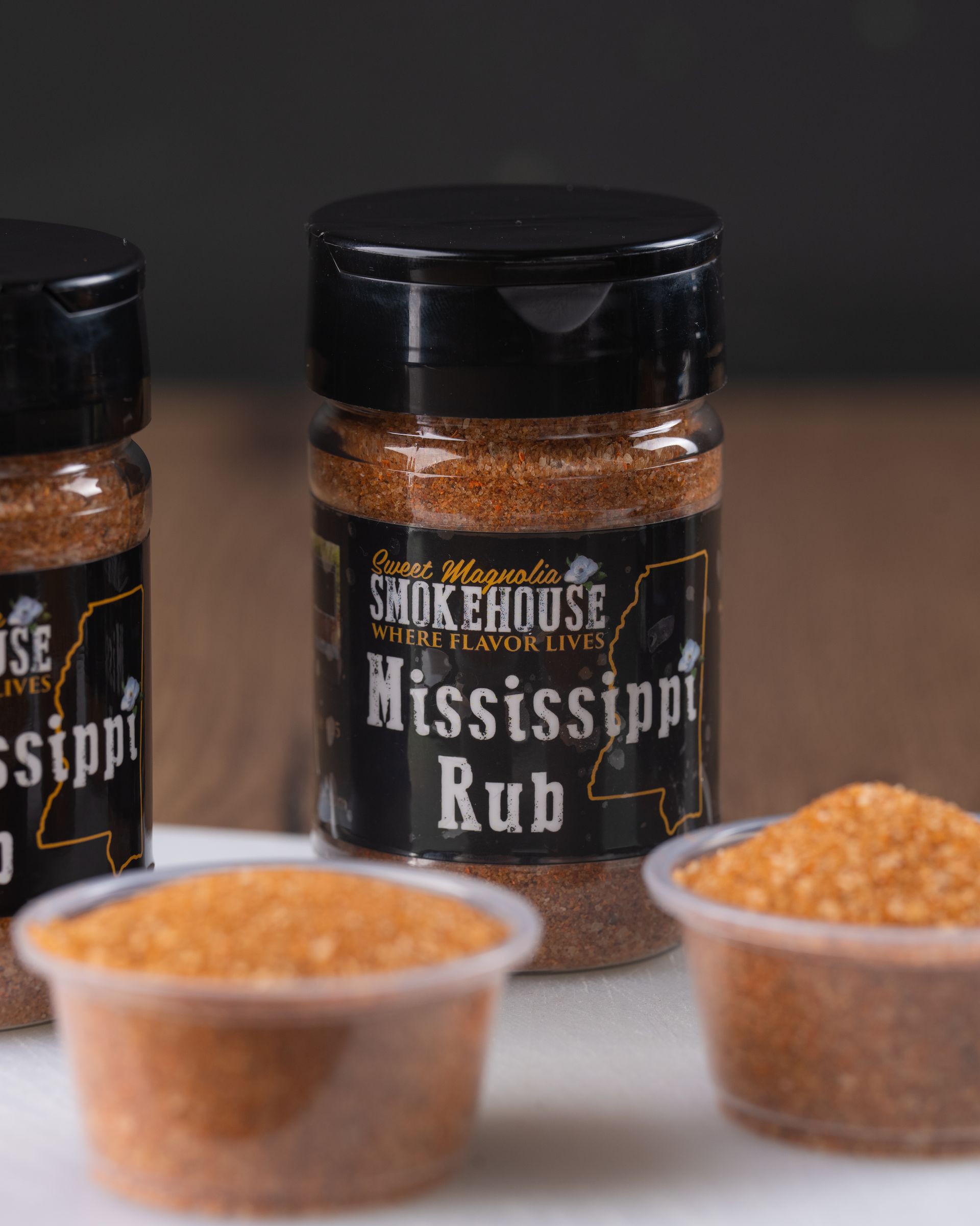 Three spice jars labeled 